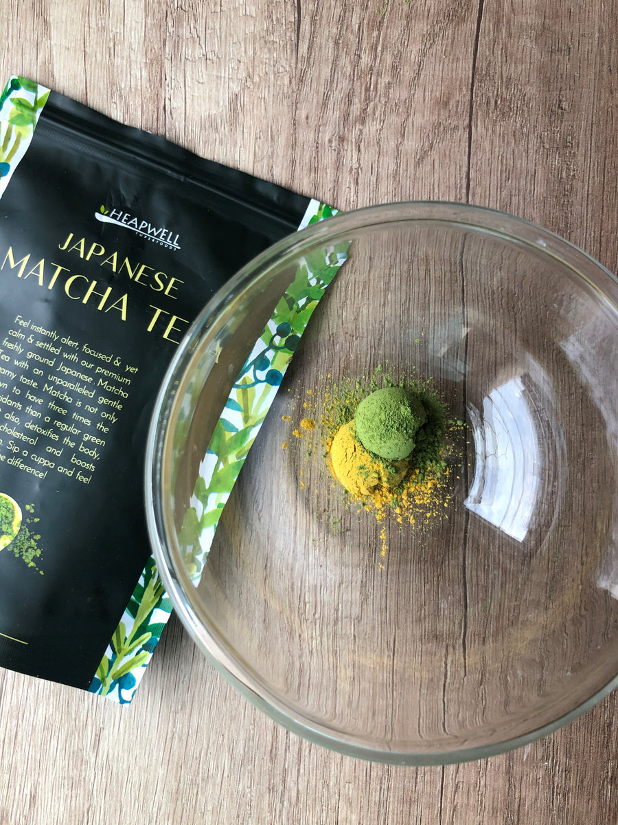Matcha Turmeric Latte recipe HeapwellSuperfoods