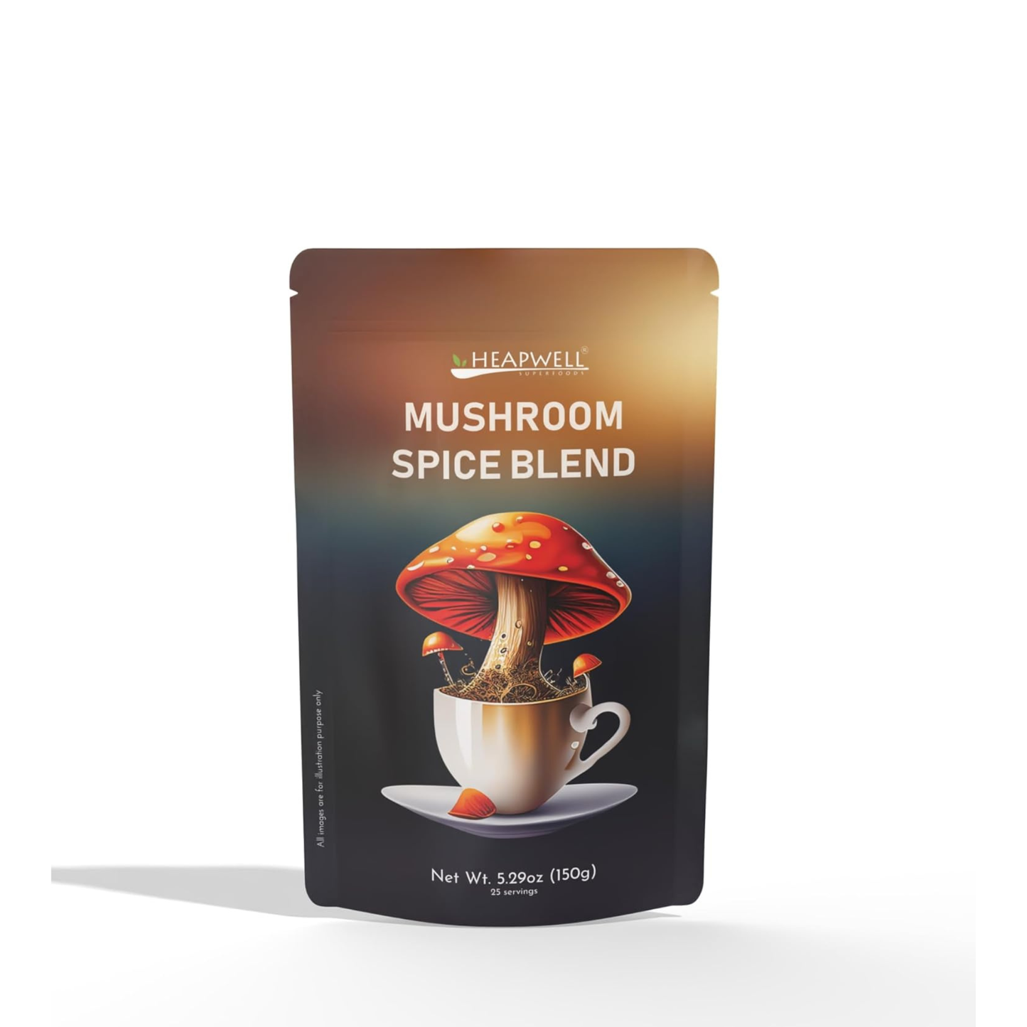 Heapwell Mushroom Superblend with Lion's Mane, Reishi, Cacao, Turmeric & Chai Spices - 150g, 1 Month Supply