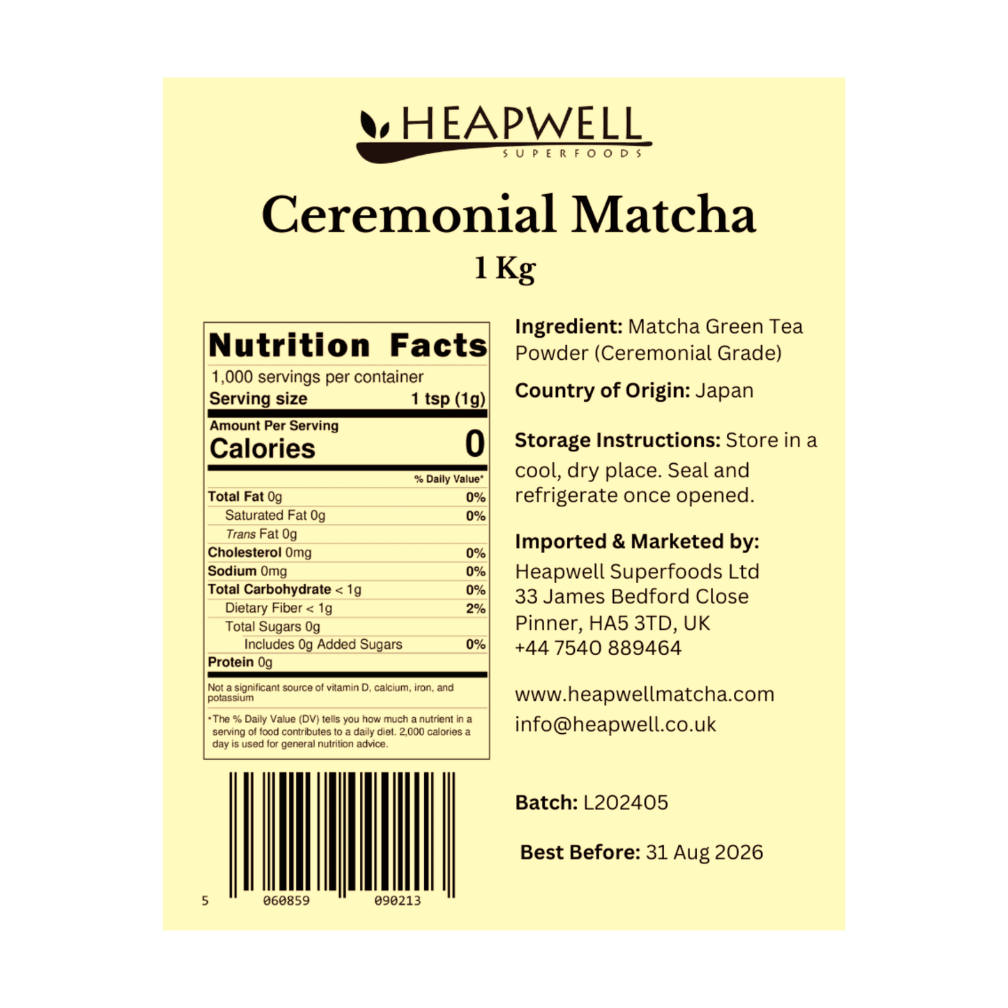 Ceremonial Matcha Green Tea Powder Bulk Pack 1KG - Premium Grade, Perfect for Cafes & Bakeries - Heapwell Matcha