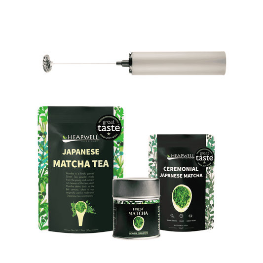 Heapwell 3 Matcha Mastery Set - Premium, Ceremonial, Finest Matcha with Electric Whisk